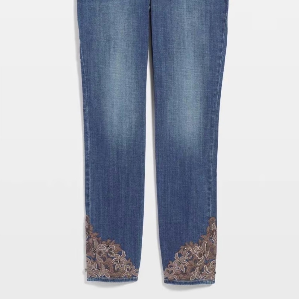 Chico’s Pull on Jeggings Embroidered Ankle Winter Sky Indigo 6R, NWT